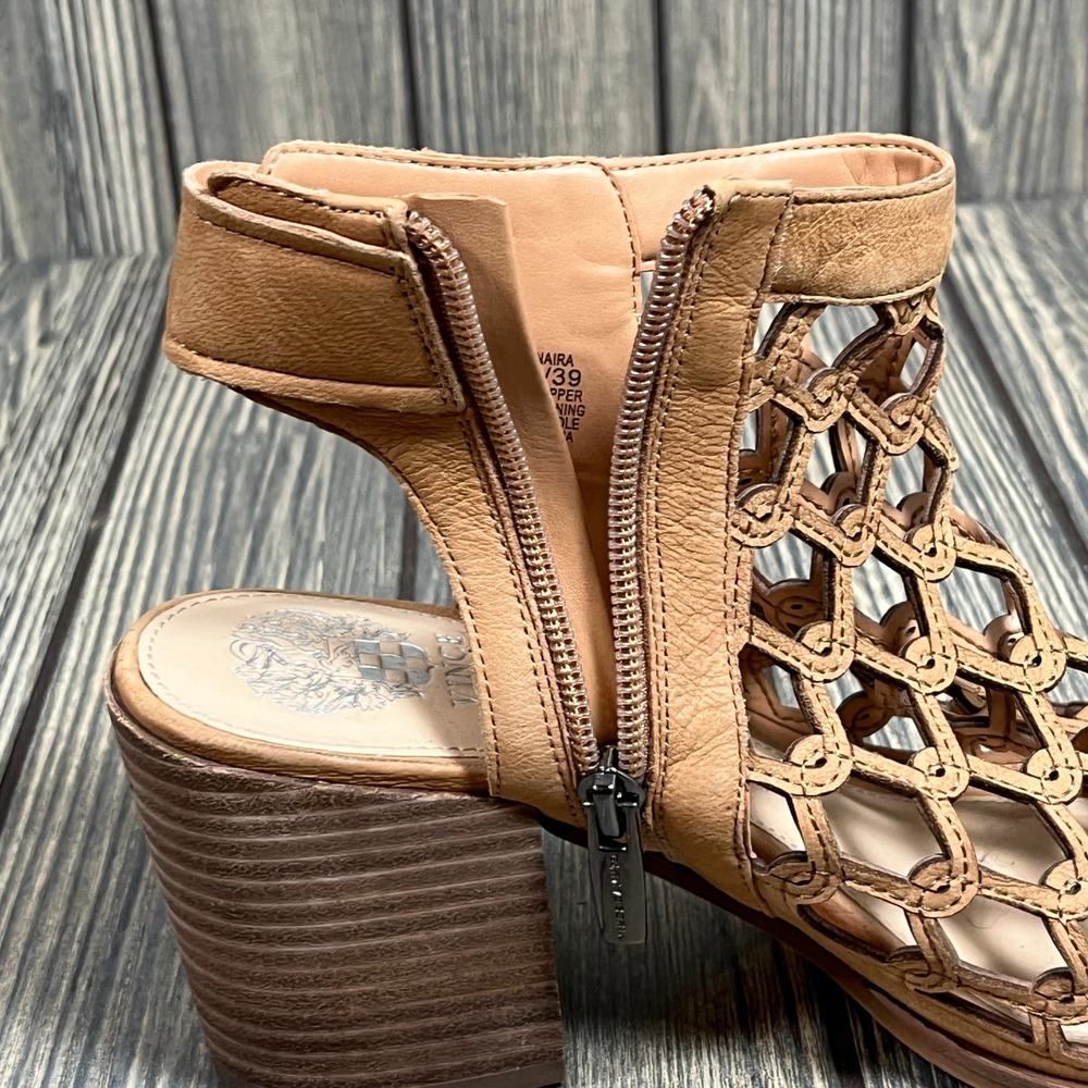Vince Camuto Lanaira Sandals Womens 8.5 Tan Leather Cage Block Heel Gladiators - Picture 10 of 10